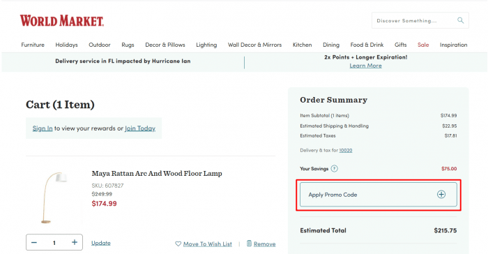How to use World Market promo code