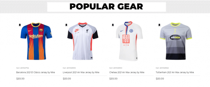 World Soccer Shop range of products