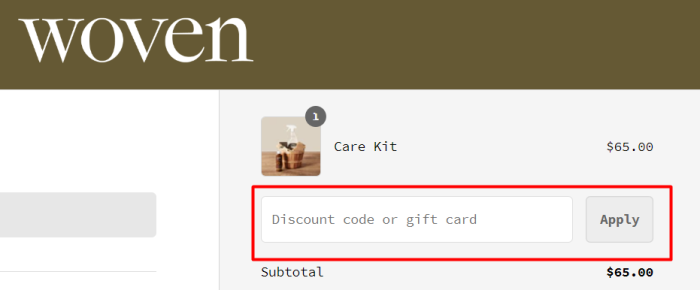 How to use Woven promo code