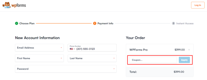 How to use WPForms promo code