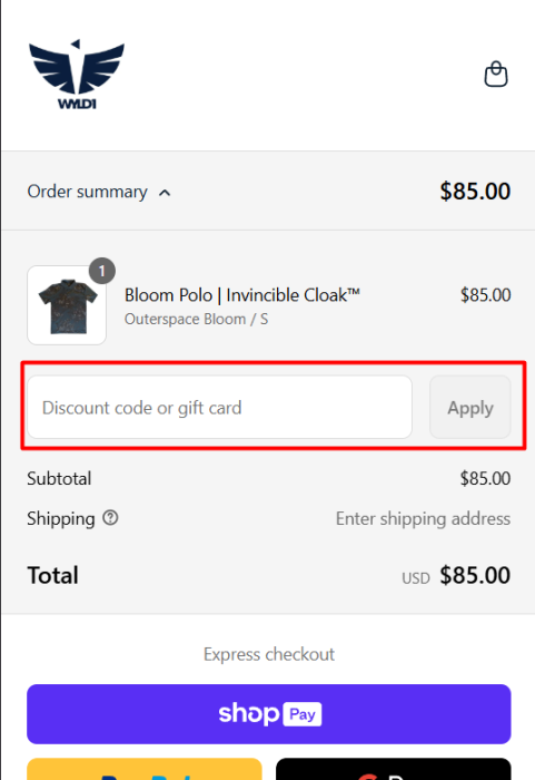 How to use WYLD1 promo code