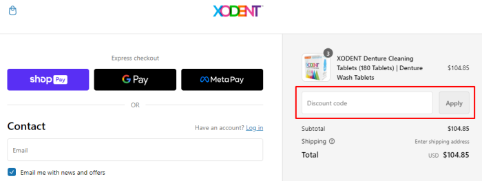 How to use XODENT promo code