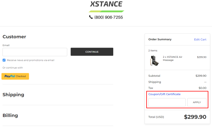 How to use Xstance promo code
