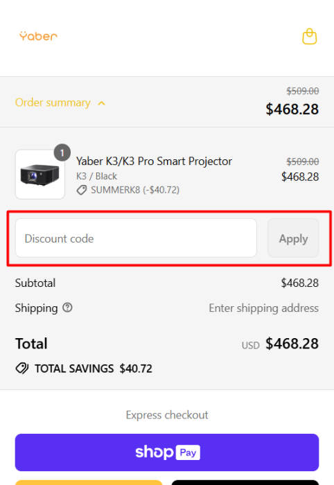 How to use Yaber promo code