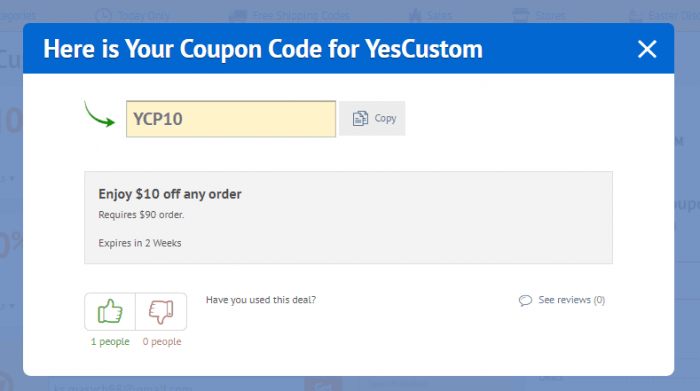 yescustom discount code