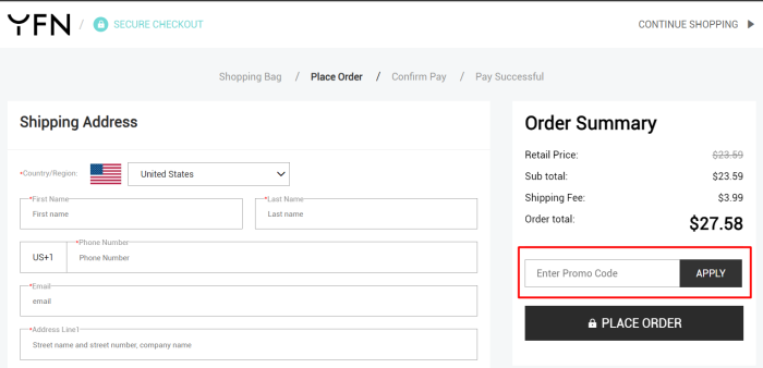 How to use YFN promo code
