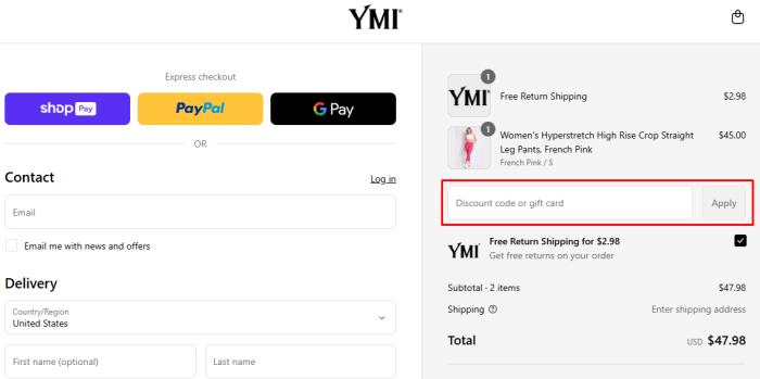 How to use YMI Jeans promo code