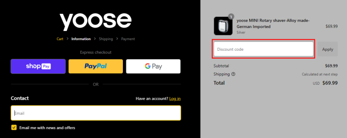How to use Yoose promo code
