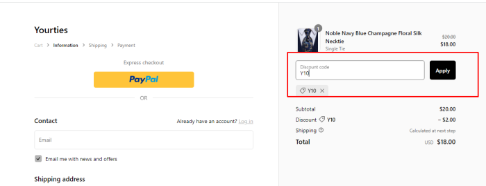 How to use Yourties promo code