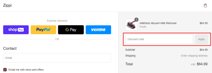 How to use Zippi promo code