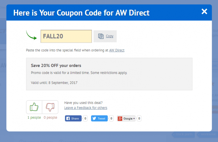 How to use a promo code at AW Direct 