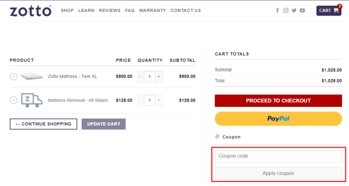 How to use Zotto Premium Mattress promo code