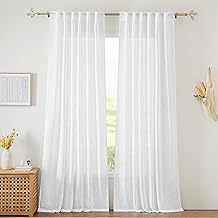 RYB Home Sheer Linen Curtains - Light Filtering Panels for Living Room, Bedroom, Patio, 52x95 inches, Set of 2