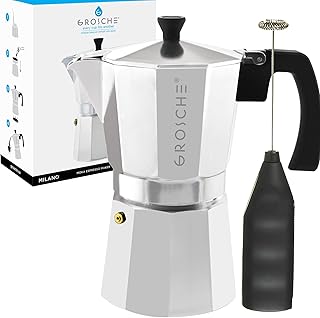GROSCHE Milano Stovetop Espresso Maker & Milk Frother Bundle for Moka Lattes