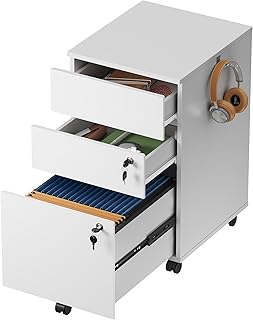 Devaise 3-Drawer Mobile File Cabinet for Desk, White, Fit Letter/Legal/A4