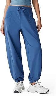 Mooslover Women's Mid-Waist Drawstring Jogger Pants in Navy Blue
