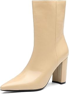 Newbella Square Toe Heeled Boots - Side Zipper Vegan Leather, Non-Slip Sole for Office & Winter