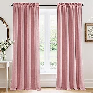 RYB Home Linen Sheer Curtains in Peach Blush for Living & Bedroom Privacy