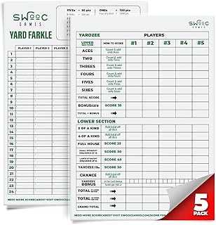 SWOOC Games® Yardzee & Farkle Score Cards with Rules & Giant Dry Erase Pads