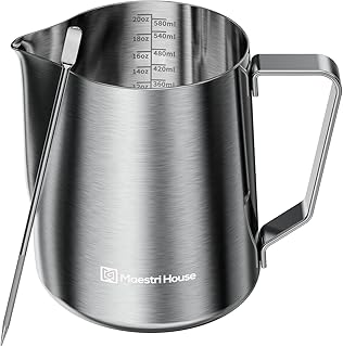 Milk Frothing Pitcher for Latte Art, 20oz 304 Stainless Steel Jug with Art Pen