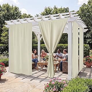 RYB HOME 2-Panels Beige Windproof Outdoor Curtains with Sun Blocking Privacy for Patio, Gazebo, and Pergola
