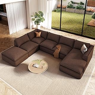 Vesgantti 7-Seat Modular Couch with Ottoman & Chaise, Large Sectional in Dark Brown