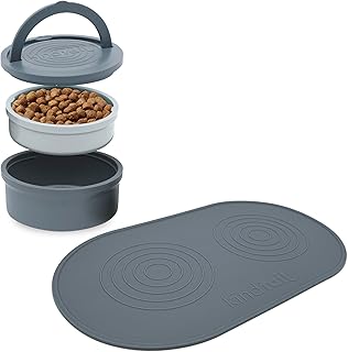 KindTail 2-in-1 Pet Bowl Set with Portable Bowls & Mat