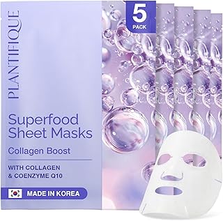 Plantifique 5-Pack Korean Anti-Aging Face Masks with Collagen & Coenzyme Q10
