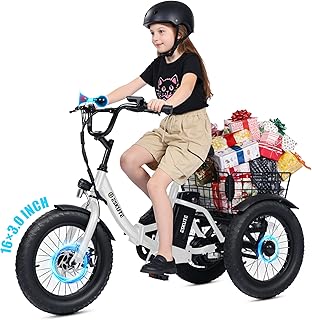 Eskute 16" Fat Tire Electric Tricycle for Kids, 378Wh Battery, Step-Thru Design, 12.5MPH, Age 6+