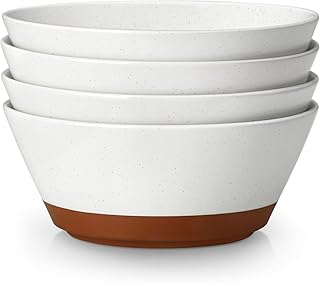 MALACASA 4-Piece Ceramic Soup Bowl Set, Microwave & Dishwasher Safe, Vanilla White & Brown Speckles
