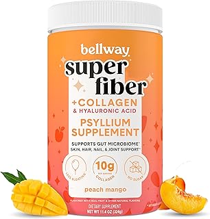 Bellway Super Fiber & Collagen for Digestive Health & Beauty, Peach Mango Flavor (20 Servings)