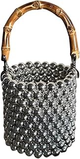 Sea Marie Designs Bamboo-Top Clutch Bag with Silver Balls & Black Drawstring for Evening Events