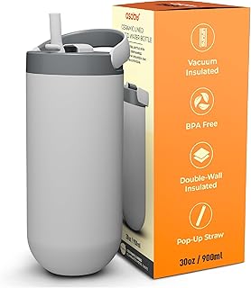 ASOBU Orbit Insulated Water Bottle, Pop-Up Lid, for Iced Coffee & Travel