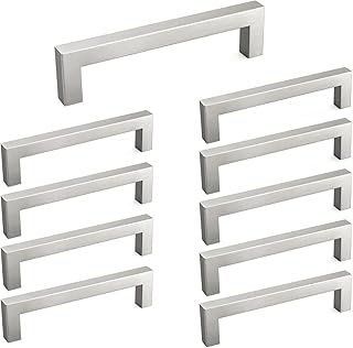 Homdiy 10-Piece Brushed Nickel Square Cabinet Handles for Modern Drawers