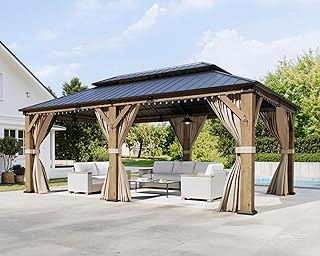 AMERLIFE 12'x20' Heavy Duty Gazebo with Metal Roof, Privacy Curtains, & Netting for Outdoor Use