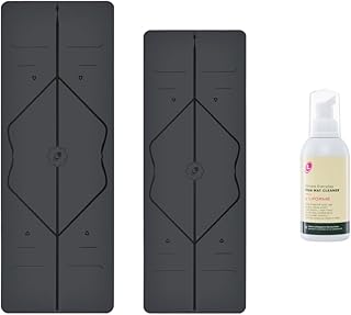 LIFORME Yoga Mat Set with Travel Mat & Cleaner - Alignment System, Eco-Friendly, Non-Slip, Comfortable Warrior-Grip