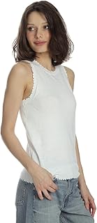 Minnie Rose Soft Cashmere Tank Top with Frayed Hem and Crew Neck