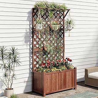 AMERLIFE Wooden Raised Garden Bed with Trellis for Outdoor Use & Easy Assembly