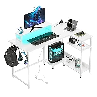 Devaise 47" LED-Lit Gaming Desk with Power Outlets and Monitor Stand