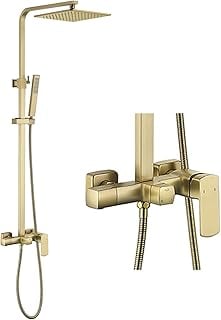 RBROHANT Gold Shower System with 3-Functional Valve and Adjustable Height