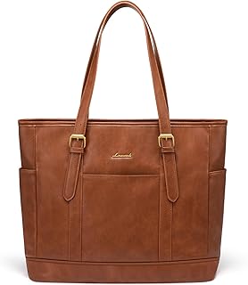 LOVEVOOK Vintage Leather Laptop Tote Bag for Women