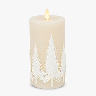 Luminara Flameless LED Candle with Real Wax, Embossed Trees, Timer, 3.2" x 6.5"