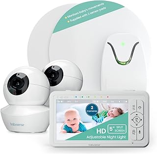 Babysense True Sleep Duo Baby Monitor - HD Split Screen 5" Monitor with PTZ Cameras & Under-Mattress Movement Monitor