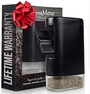 Manual Pepper Mill Grinder - Ceramic, Adjustable Coarseness, Refillable Salt and Pepper Grinder with Clear Base for Measuring | Spice Mill for Kitchen, Black - PepperMate