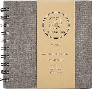 Vienrose 5.5"x5.5" Watercolor Journal with 140 LB Paper, Grey Leather Cover for Travel Artists
