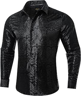 DiBanGu Paisley Long Sleeve Dress Shirt for Men, Regular Fit, Perfect for Weddings & Parties
