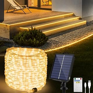 OMIKA 66ft Solar Rope Lights with 20 Modes & Timer for Outdoor Decor
