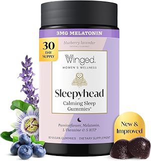 Winged Wellness Sleepyhead Sleep Gummies for Women, 60ct | Natural Melatonin & L-Theanine for Relaxing Sleep
