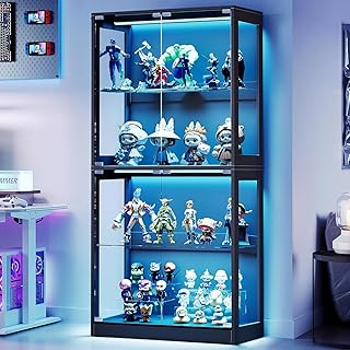 AMERLIFE 32" RGB LED Cabinet with Glass Shelves & Press-Open Doors for Collectibles