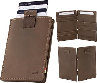 Garzini RFID-Protected Leather Wallet for 12 Cards, Java Brown with Pull-Tab